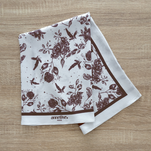 Foulard Flocon Fleuri Chocolat en viscose de Bambou, fait main en France, accessoire mode