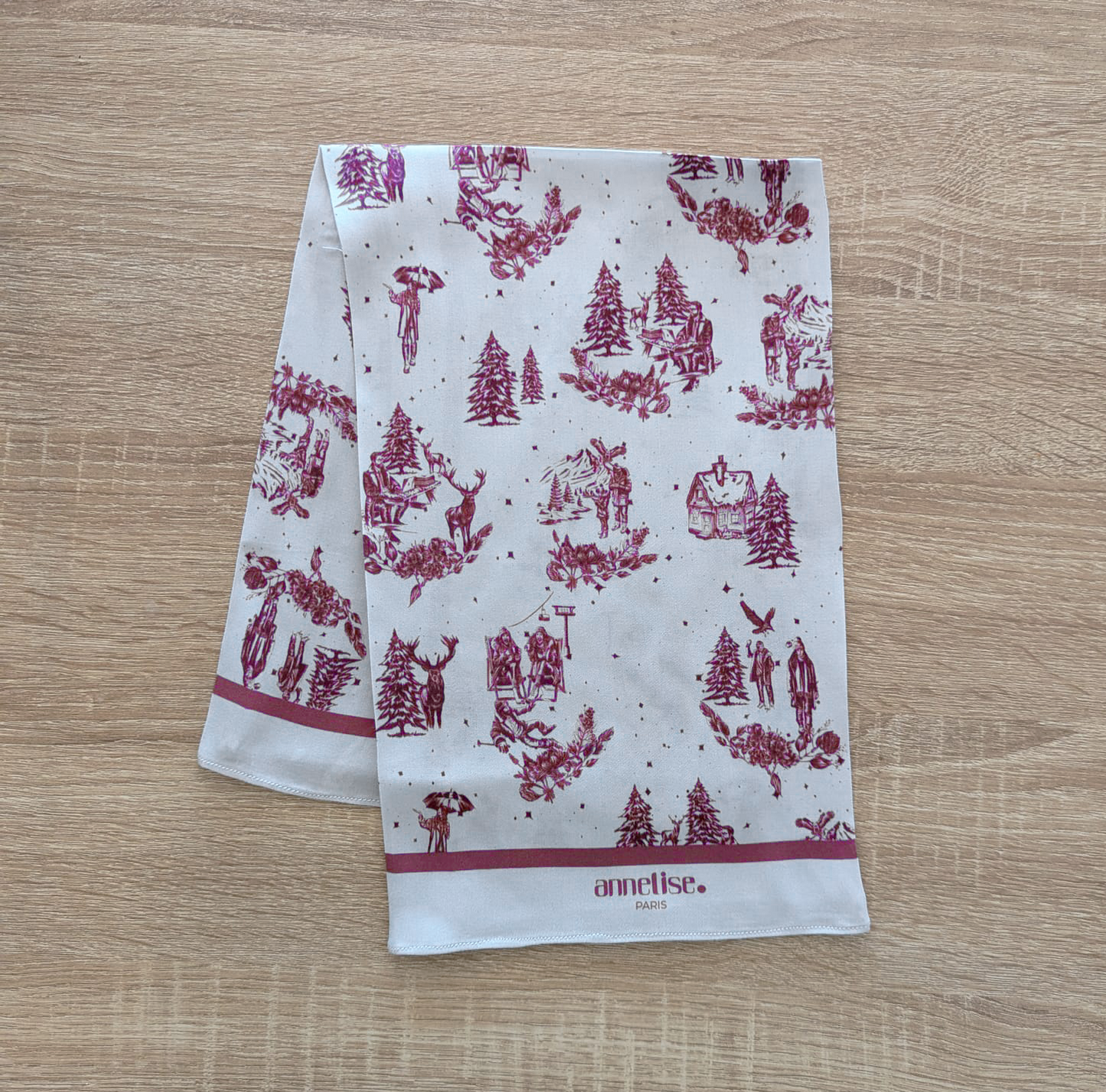 Foulard Toile d'Hiver Bordeaux en viscose de Bambou, fait main en France, accessoire mode