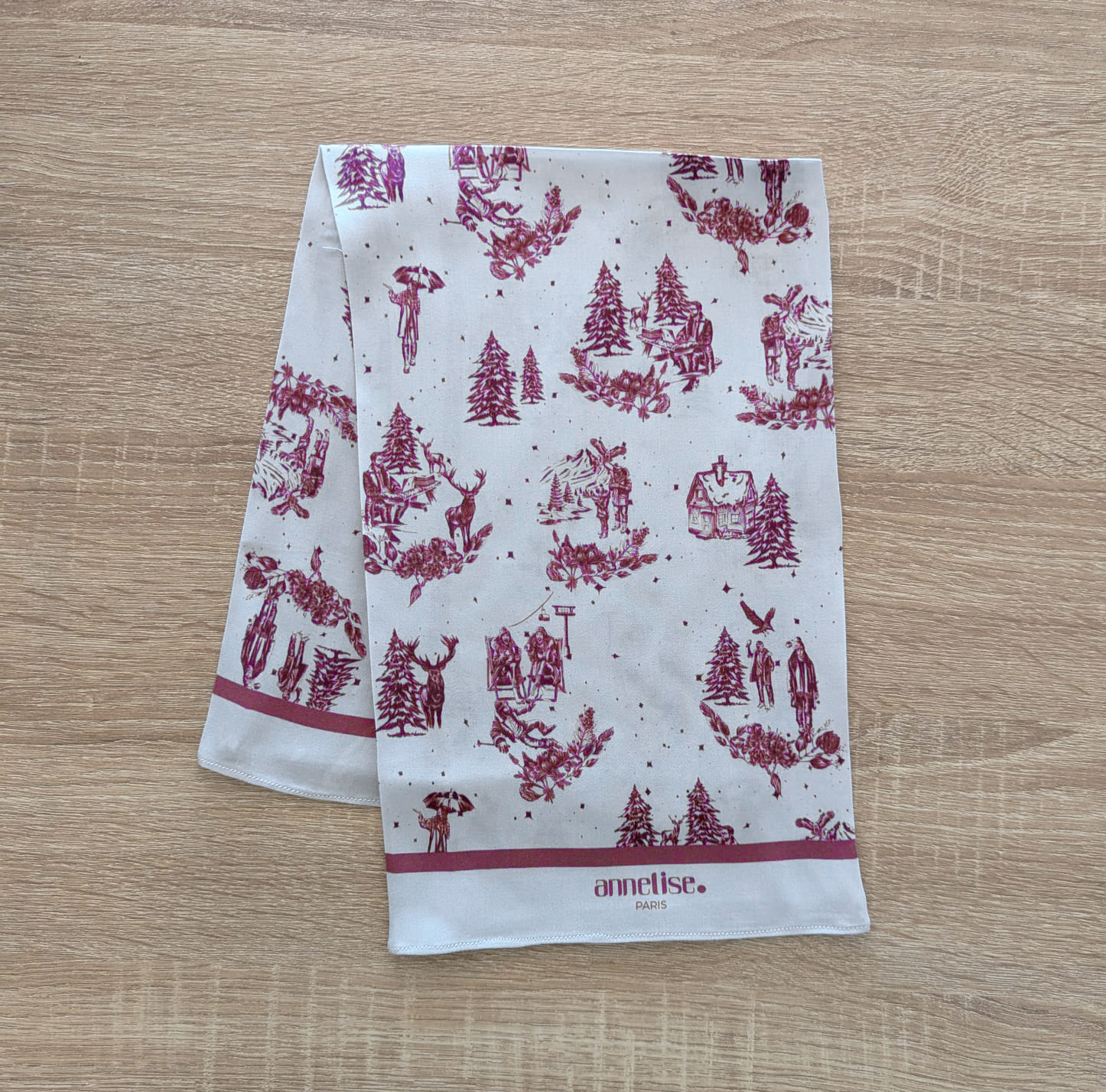 Foulard Toile d'Hiver Bordeaux en viscose de Bambou, fait main en France, accessoire mode